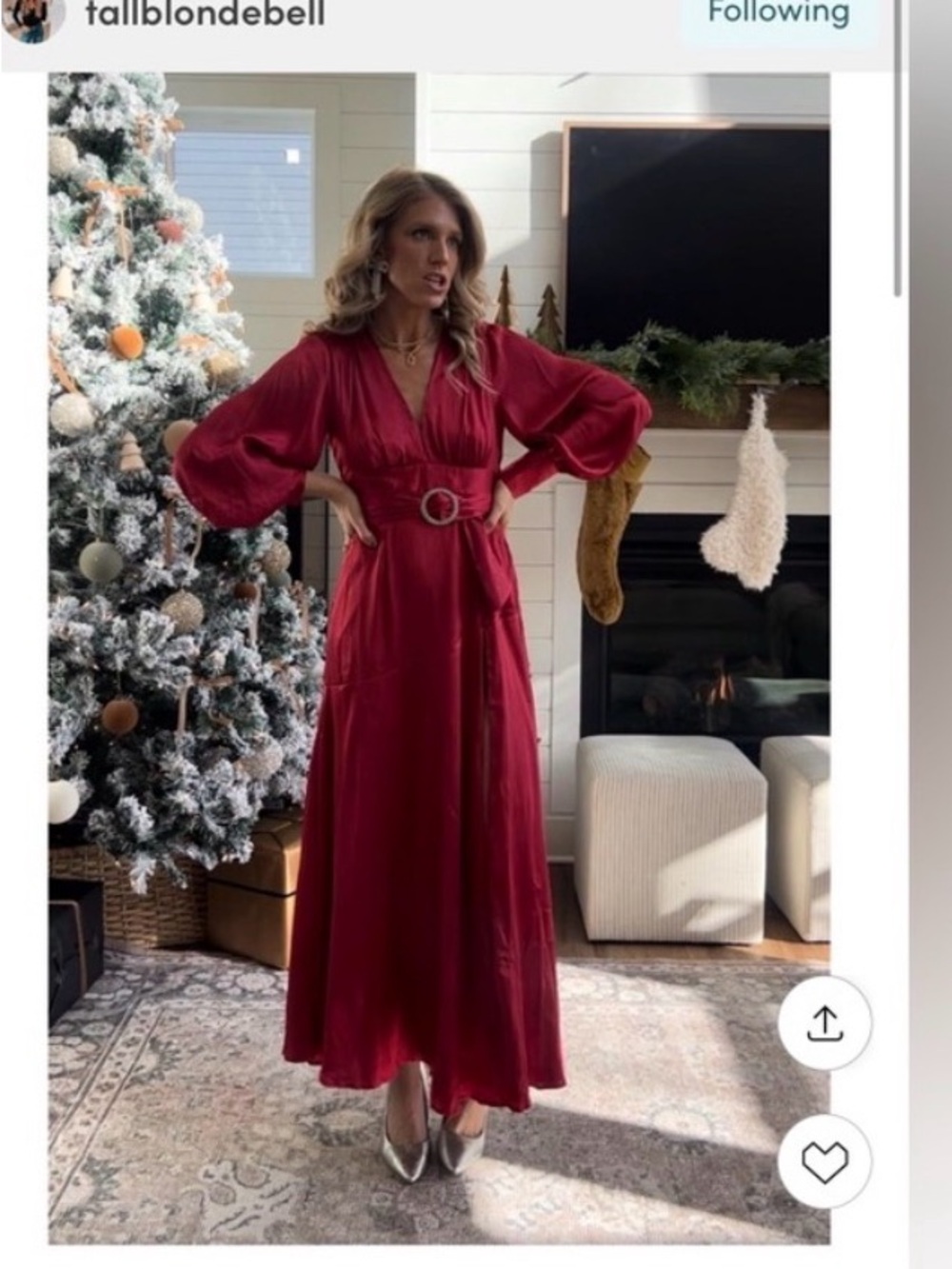 Ina Red Long Sleeve Satin Maxi Dress with Belt - Picture 3 of 8